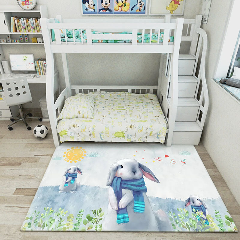 Multi-Colored Cartoon Area Rug Polyester Educational Pattern Rug Pet Friendly Stain Resistant Anti-Slip Carpet for Child Bedroom - Gray-Blue - Clearhalo - 'Area Rug' - 'Rug' - 2106349