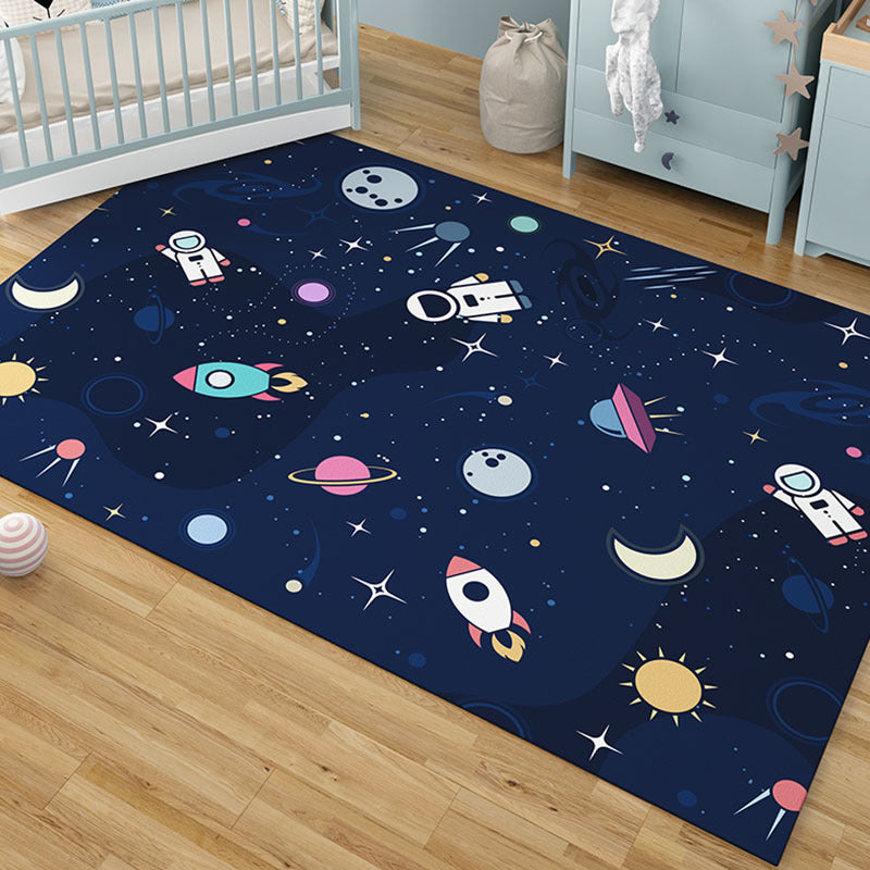 Multi-Colored Cartoon Area Rug Polyester Educational Pattern Rug Pet Friendly Stain Resistant Anti-Slip Carpet for Child Bedroom - Navy - Clearhalo - 'Area Rug' - 'Rug' - 2106350