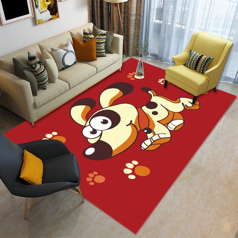 Childhood Multi-Color Cartoon Rug Polypropylene Animal Carpet Non-Slip Backing Stain Resistant Washable Rug for Baby Room - Red - Clearhalo - 'Area Rug' - 'Rug' - 2106362