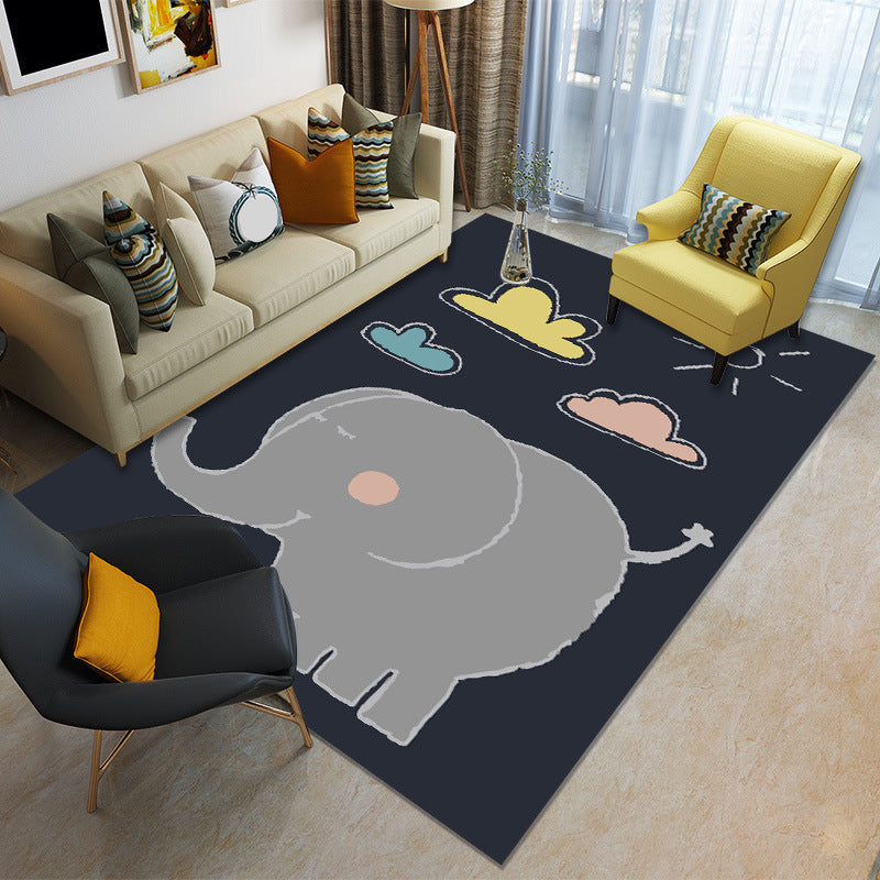 Childhood Multi-Color Cartoon Rug Polypropylene Animal Carpet Non-Slip Backing Stain Resistant Washable Rug for Baby Room - Grey - Clearhalo - 'Area Rug' - 'Rug' - 2106363