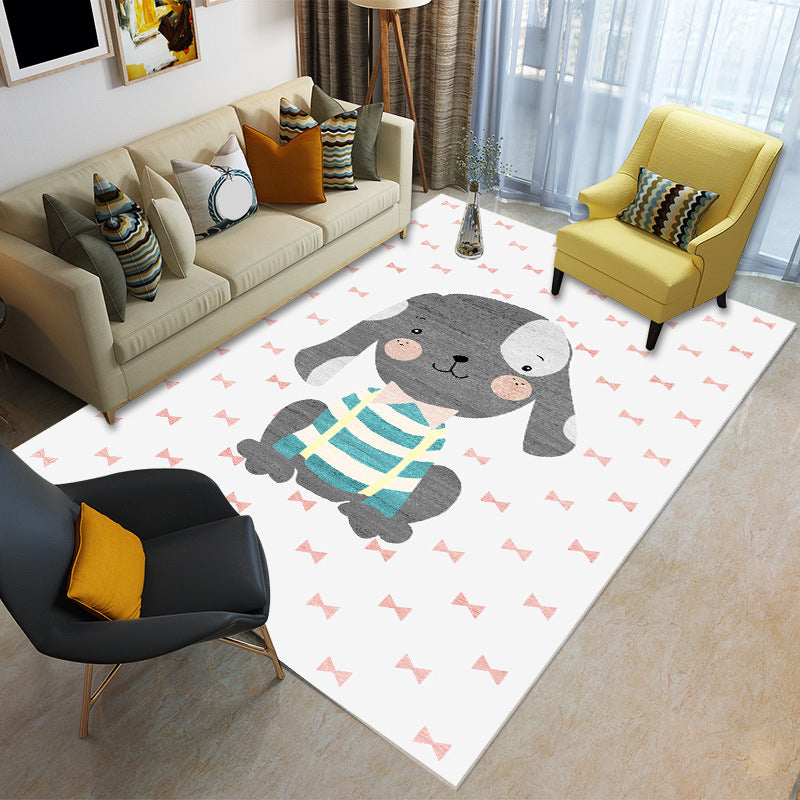 Childhood Multi-Color Cartoon Rug Polypropylene Animal Carpet Non-Slip Backing Stain Resistant Washable Rug for Baby Room - White - Clearhalo - 'Area Rug' - 'Rug' - 2106364