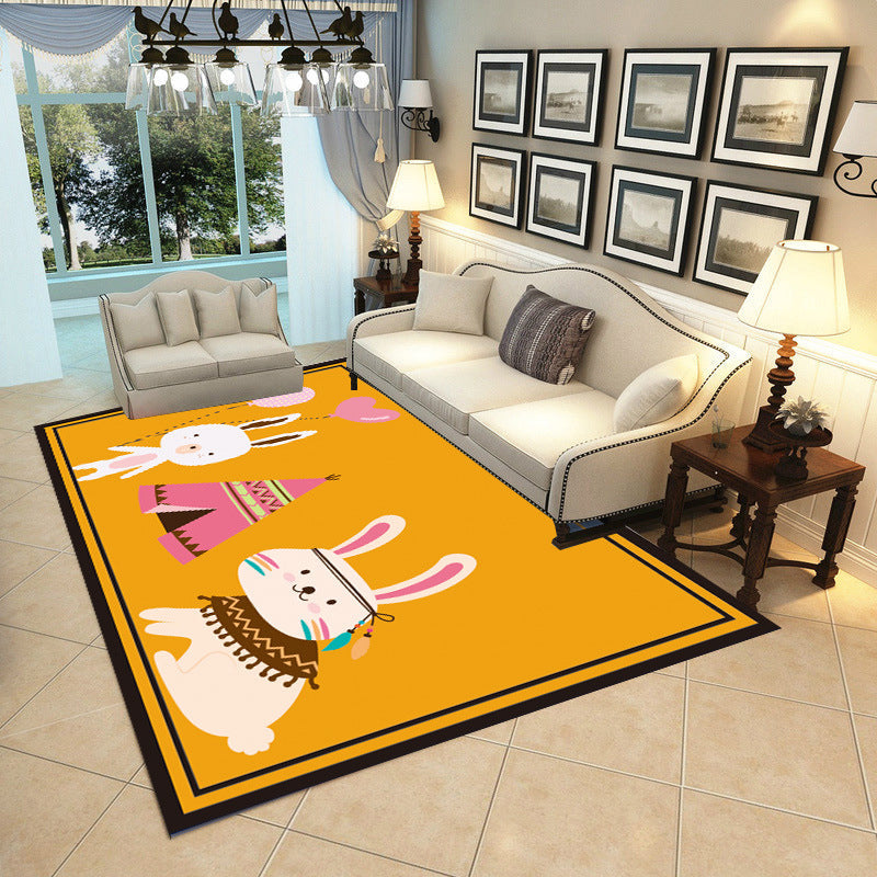 Childhood Multi-Color Cartoon Rug Polypropylene Animal Carpet Non-Slip Backing Stain Resistant Washable Rug for Baby Room - Yellow - Clearhalo - 'Area Rug' - 'Rug' - 2106365