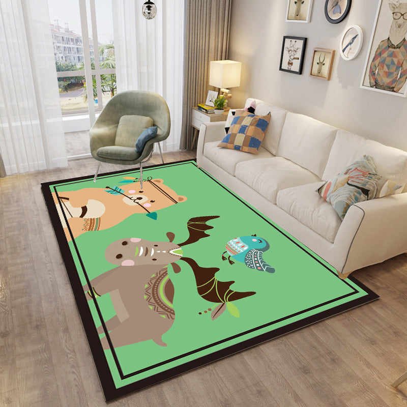 Childhood Multi-Color Cartoon Rug Polypropylene Animal Carpet Non-Slip Backing Stain Resistant Washable Rug for Baby Room - Green - Clearhalo - 'Area Rug' - 'Rug' - 2106367