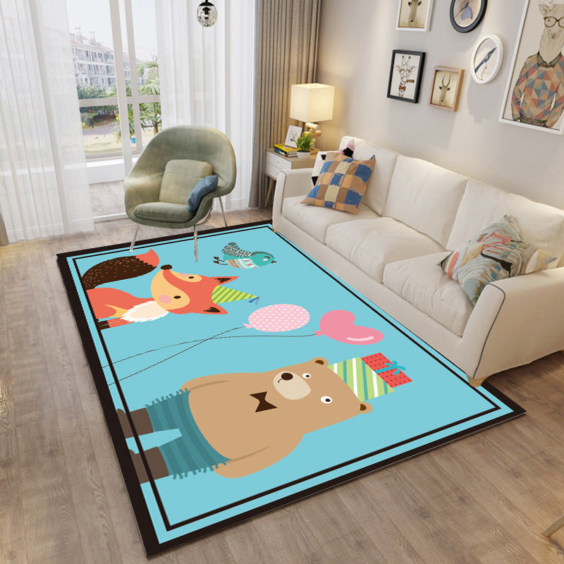 Childhood Multi-Color Cartoon Rug Polypropylene Animal Carpet Non-Slip Backing Stain Resistant Washable Rug for Baby Room - Blue - Clearhalo - 'Area Rug' - 'Rug' - 2106368