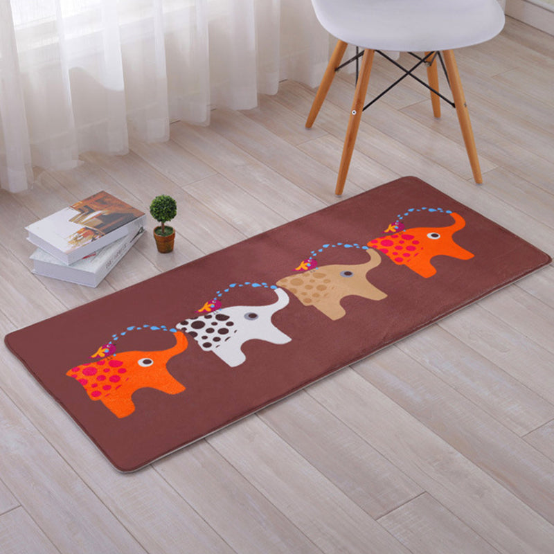 Lovely Multicolor Animal Patterned Rug Synthetics Kids Carpet Washable Stain Resistant Non-Slip Rug for Bedroom - Dark Coffee - 1'8" x 3'11" - Clearhalo - 'Area Rug' - 'Rug' - 2106370