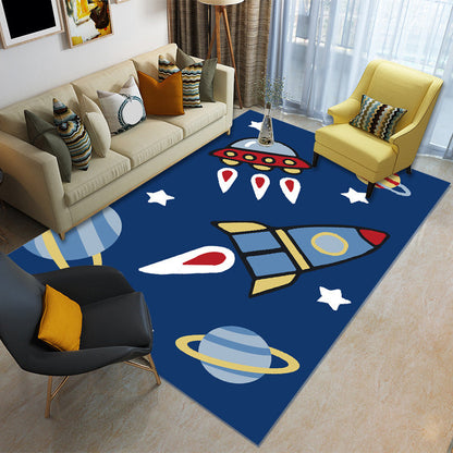 Cartoon Boys Bedroom Rug Multi-Colored Spacecraft Pattern Rug Polyester Stain Resistant Anti-Slip Backing Pet - view 2