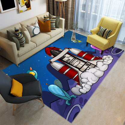 Cartoon Boys Bedroom Rug Multi-Colored Spacecraft Pattern Rug Polyester Stain Resistant Anti-Slip Backing Pet - view 4