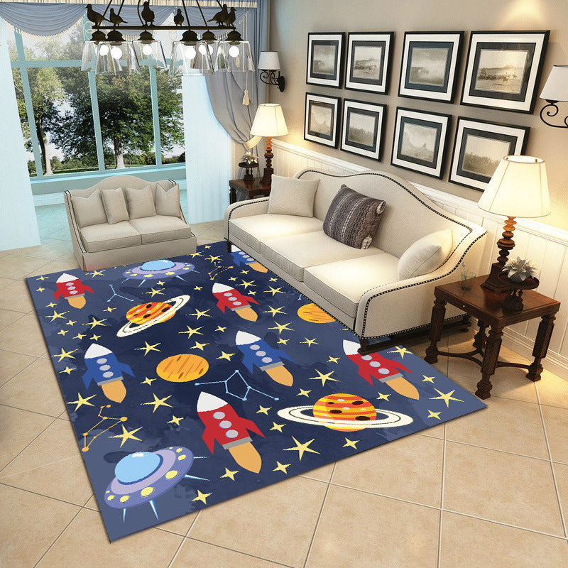 Cartoon Boys Bedroom Rug Multi-Colored Spacecraft Pattern Rug Polyester Stain Resistant Anti-Slip Backing Pet - view 5