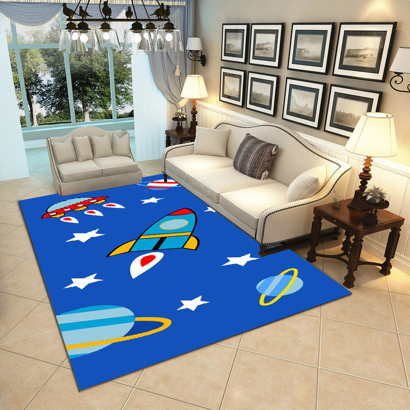 Cartoon Boys Bedroom Rug Multi-Colored Spacecraft Pattern Rug Polyester Stain Resistant Anti-Slip Backing Pet - view 3