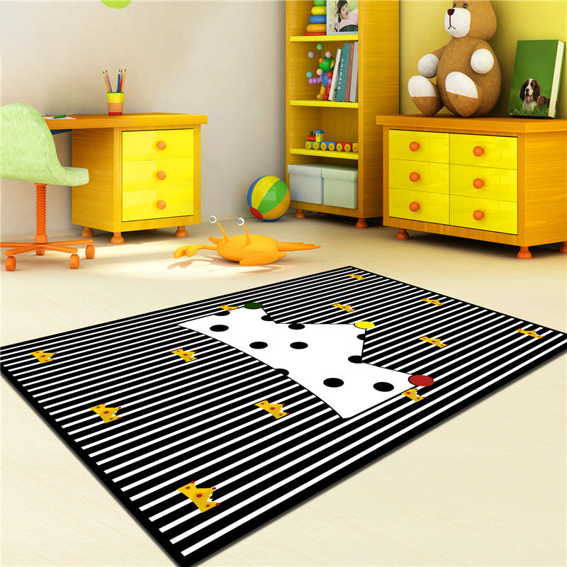 Kids Game Rug Multi Color Polypropylene Area Carpet Pet Friendly Non-Slip Washable Rug for Childrens Bedroom - Black-White - Clearhalo - 'Area Rug' - 'Rug' - 2106388