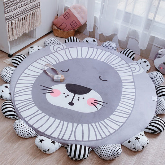 Floral Multi Colored Cartoon Rug Polyester Animal Patterned Rug Washable Stain Resistant Anti-Slip Backing Rug for Baby Room