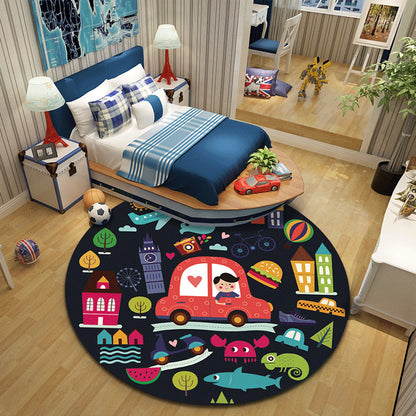 Cartoon Character Indoor Rug Multi Colored Polyester Carpet Stain Resistant Non-Slip Backing Pet Friendly Rug for Child Room