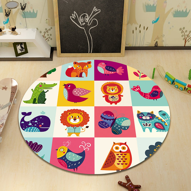 Cartoon Character Indoor Rug Multi Colored Polyester Carpet Stain Resistant Non-Slip Backing Pet Friendly Rug for Child Room