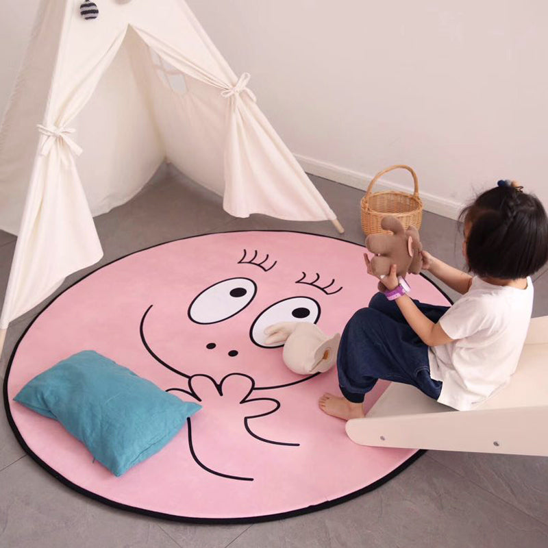 Pink Baby Room Rug Nordic Face Expression Sketch Rug Synthetics Pet Friendly Washable Non-Slip Backing Area Carpet - Clearhalo - 'Area Rug' - 'Rug' - 2106443