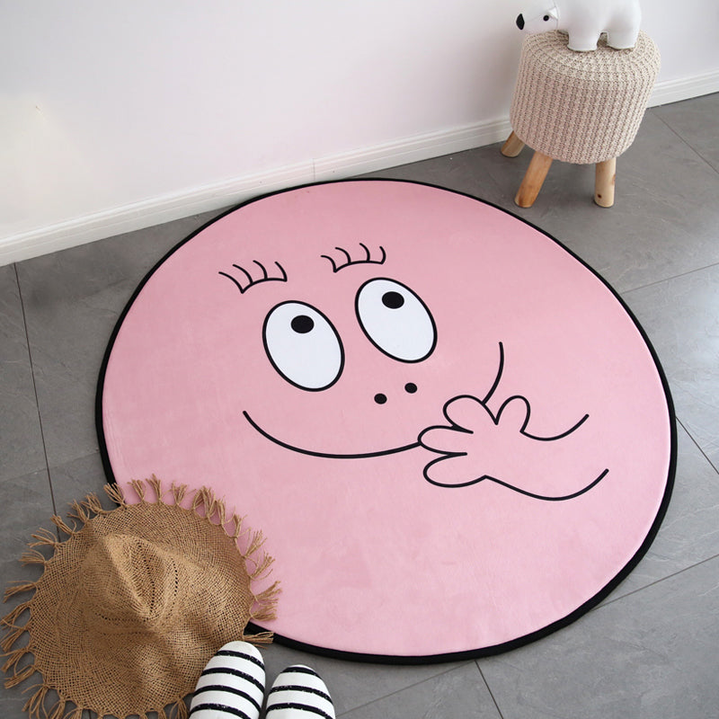 Pink Baby Room Rug Nordic Face Expression Sketch Rug Synthetics Pet Friendly Washable Non-Slip Backing Area Carpet - Pink - Clearhalo - 'Area Rug' - 'Rug' - 2106444