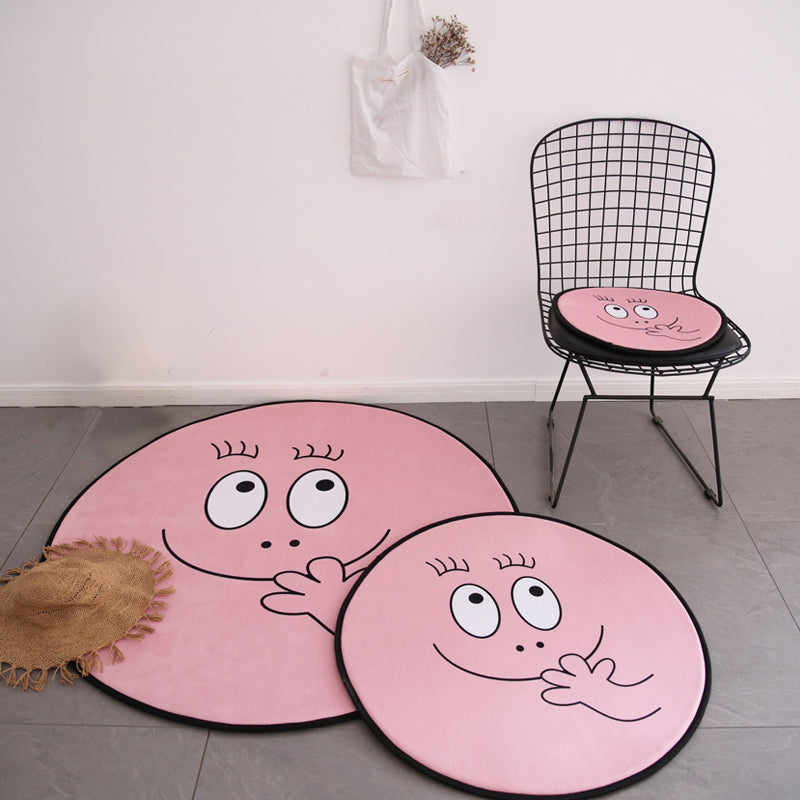 Pink Baby Room Rug Nordic Face Expression Sketch Rug Synthetics Pet Friendly Washable Non-Slip Backing Area Carpet - Clearhalo - 'Area Rug' - 'Rug' - 2106445