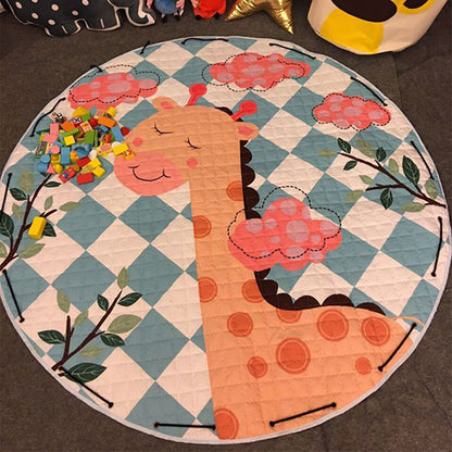 Multicolor Childrens Art Rug Cotton Cartoon Quilted Rug Easy Care Play Rug for Nursery - Yellow-Red - 4'9" x 4'9" - Clearhalo - 'Area Rug' - 'Rug' - 2106450