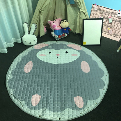 Multicolor Childrens Art Rug Cotton Cartoon Quilted Rug Easy Care Play Rug for Nursery - Grey - 4'9" x 4'9" - Clearhalo - 'Area Rug' - 'Rug' - 2106451