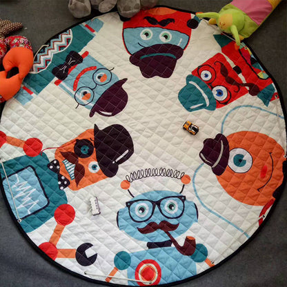 Multicolor Childrens Art Rug Cotton Cartoon Quilted Rug Easy Care Play Rug for Nursery - White - 4'9" x 4'9" - Clearhalo - 'Area Rug' - 'Rug' - 2106452