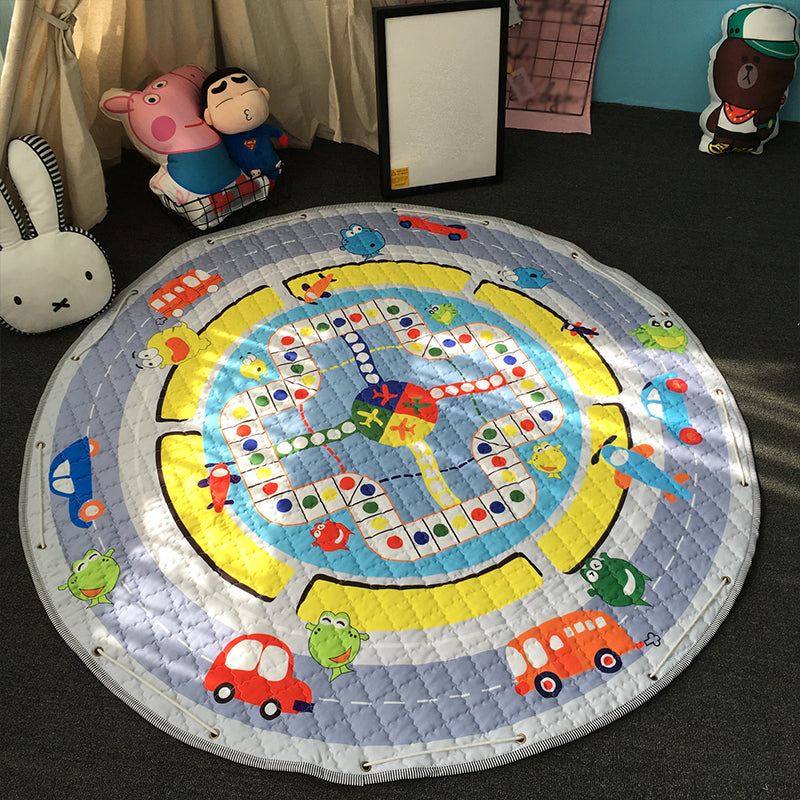 Multicolor Childrens Art Rug Cotton Cartoon Quilted Rug Easy Care Play Rug for Nursery - Blue - 4'9" x 4'9" - Clearhalo - 'Area Rug' - 'Rug' - 2106454
