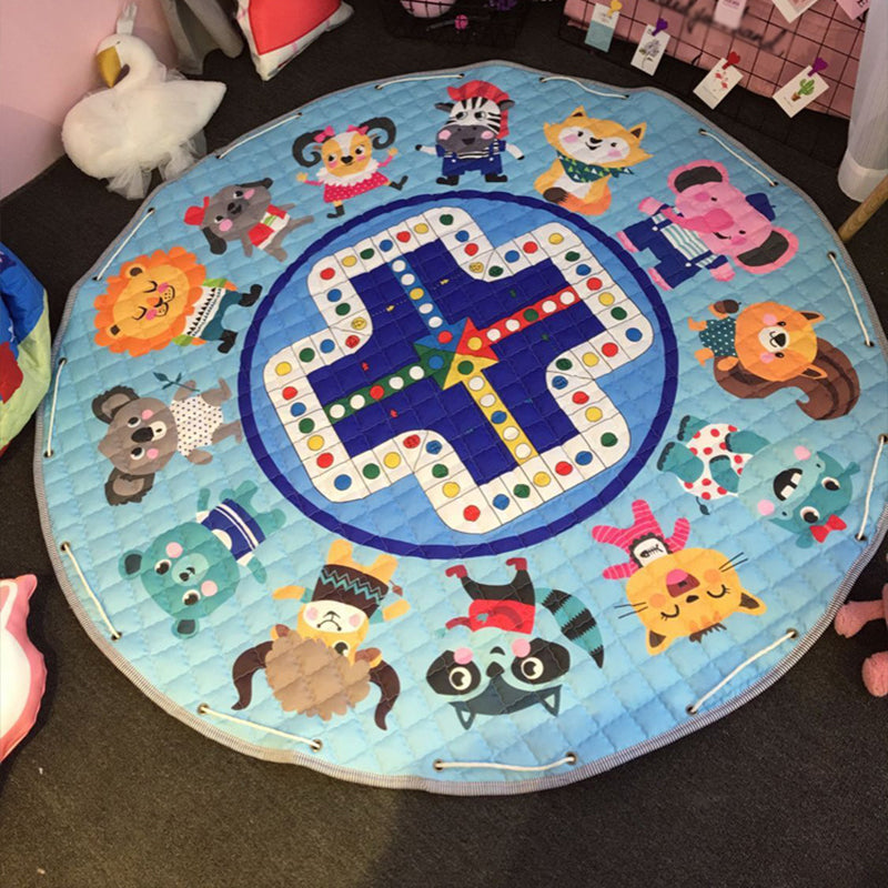 Multicolor Childrens Art Rug Cotton Cartoon Quilted Rug Easy Care Play Rug for Nursery - Sky Blue - 4'9" x 4'9" - Clearhalo - 'Area Rug' - 'Rug' - 2106455