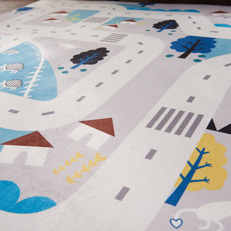 Educational Road Map Rug Grey Kids Style Carpet Polypropylene Stain Resistant Washable Anti-Slip Backing Rug f - view 3