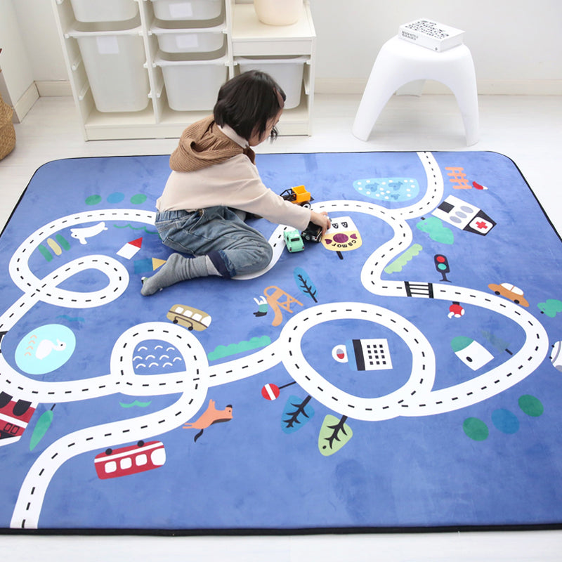 Educational Traffic Play Rug Multicolor Kids Rug Cotton Machine Washable Anti-Slip Backing Pet Friendly Carpet for Boys Room