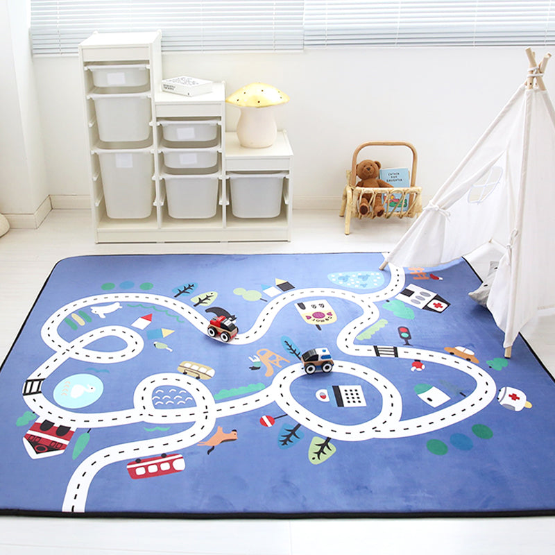 Educational Traffic Play Rug Multicolor Kids Rug Cotton Machine Washable Anti-Slip Backing Pet Friendly Carpet for Boys Room