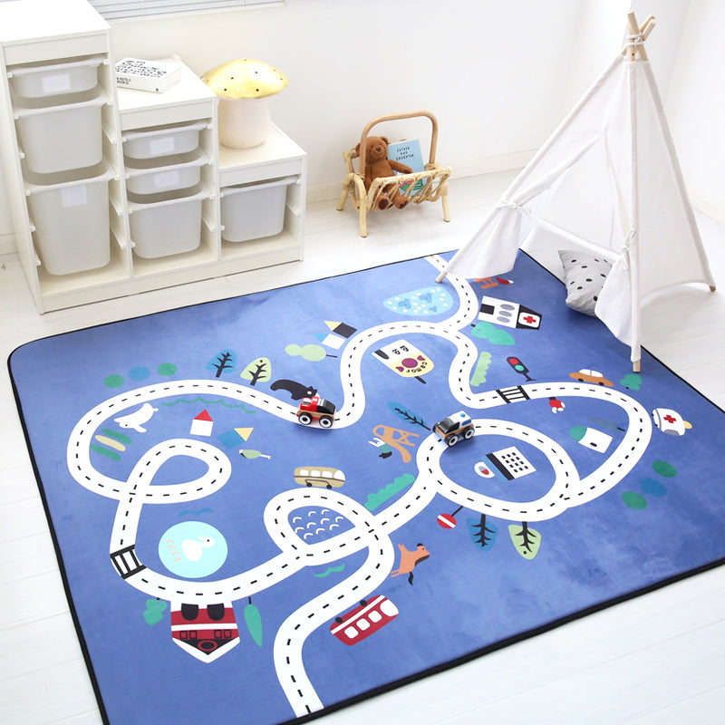 Educational Traffic Play Rug Multicolor Kids Rug Cotton Machine Washable Anti-Slip Backing Pet Friendly Carpet for Boys Room