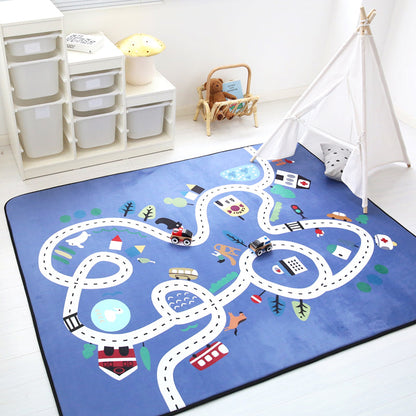 Educational Traffic Play Rug Multicolor Kids Rug Cotton Machine Washable Anti-Slip Backing Pet Friendly Carpet for Boys Room