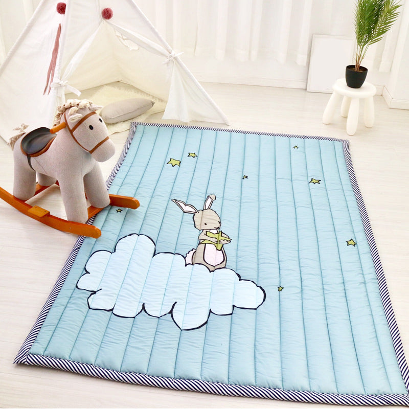 Minimalist Nursery Padded Rug Pastel Color Cartoon Carpet Cotton Easy Care Indoor Rug - Blue - 4'7" x 6'7" - Clearhalo - 'Area Rug' - 'Rug' - 2106488