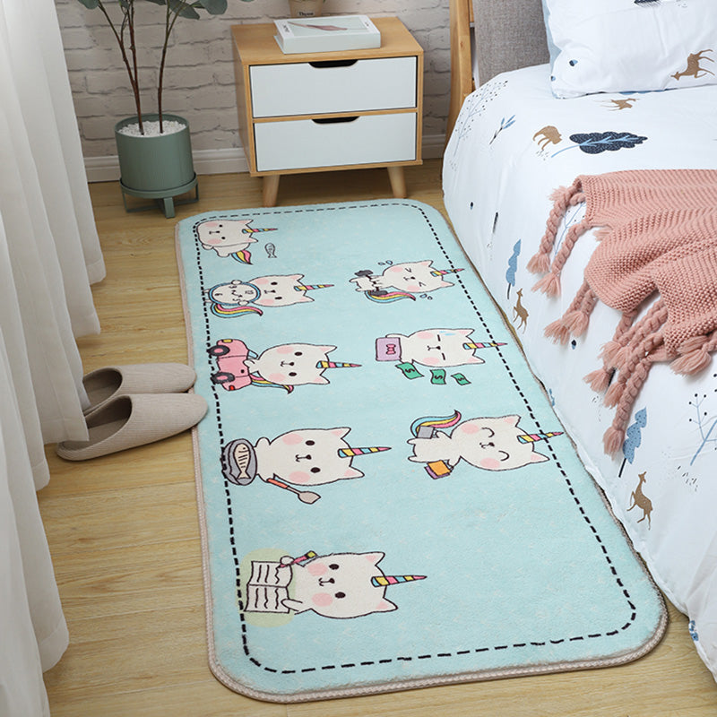 Kids Bedroom Area Rug Multi Colored Animal Sketch Rug Cotton Machine Wash Carpet - Light Blue - Clearhalo - 'Area Rug' - 'Rug' - 2106501