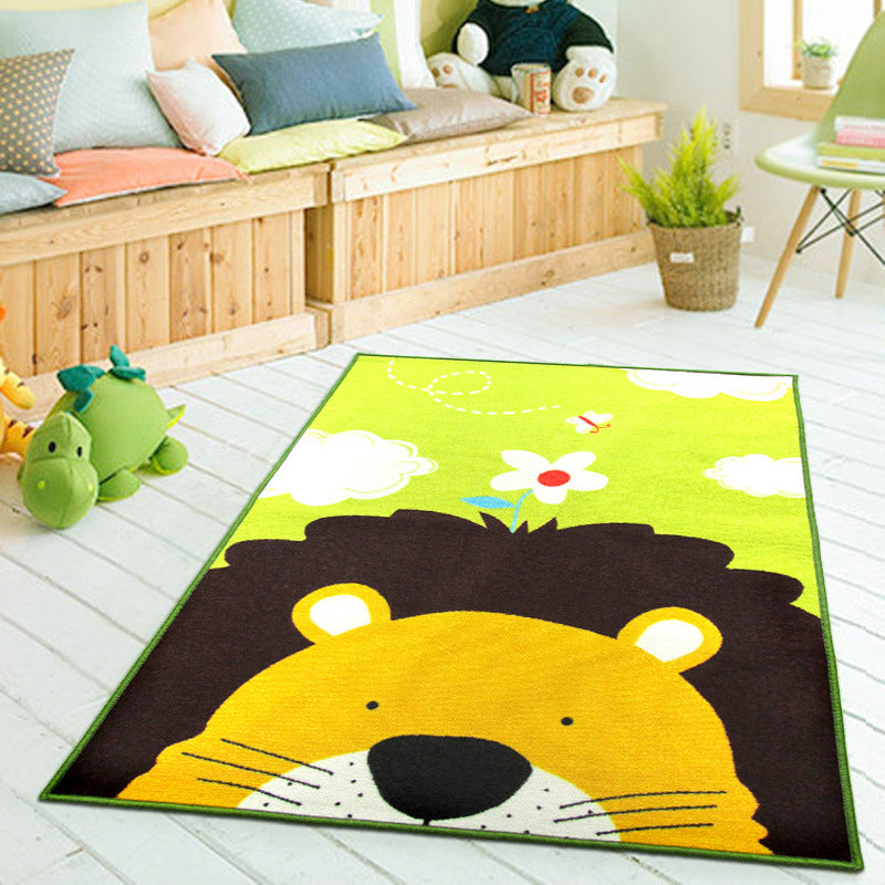 Cartoon Kindergarten Area Rug Multi Colored Animal Pattern Rug Polypropylene Non-Slip Backing Pet Friendly Was