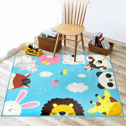 Cartoon Kindergarten Area Rug Multi Colored Animal Pattern Rug Polypropylene Non-Slip Backing Pet Friendly Washable Rug