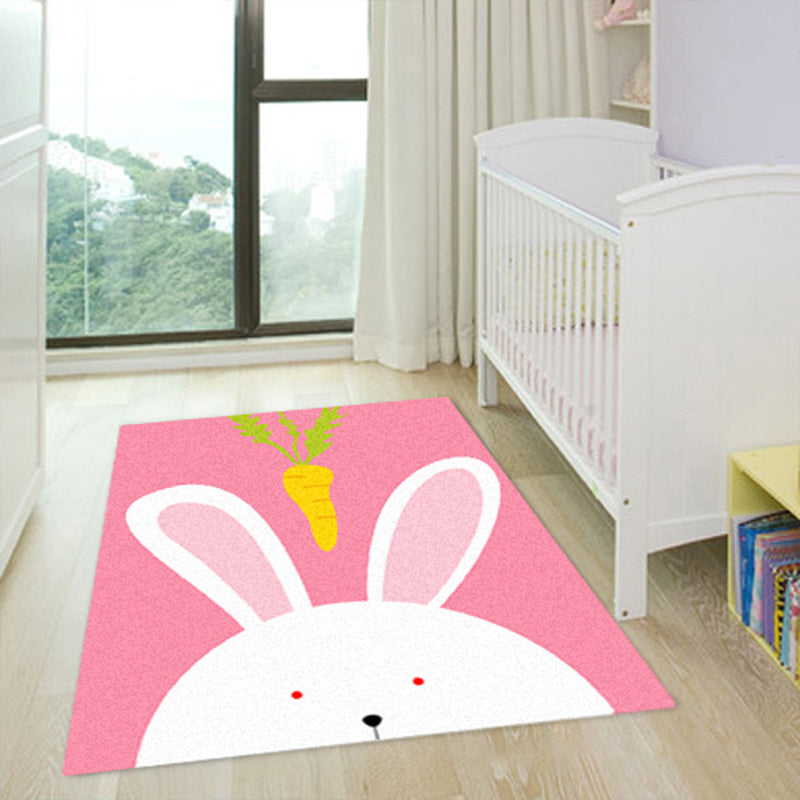 Cartoon Kindergarten Area Rug Multi Colored Animal Pattern Rug Polypropylene Non-Slip Backing Pet Friendly Washable Rug