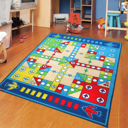 Playable Kids Rug Blue Aeroplane Chess Game Rug Non-Slip Backing Pet Friendly Stain Resistant Carpet for Kindergarten - Clearhalo - 'Area Rug' - 'Rug' - 2106519