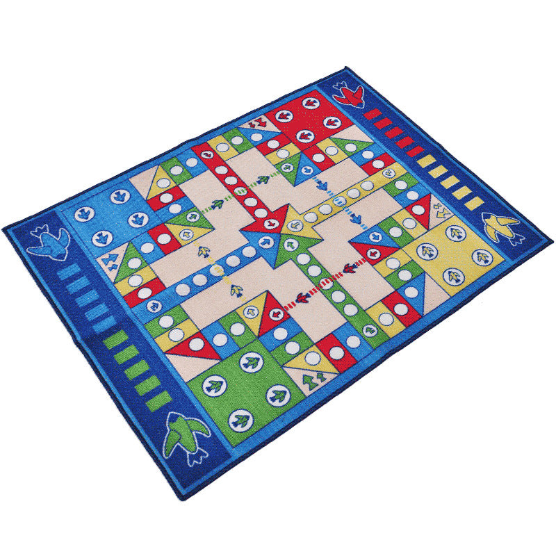 Playable Kids Rug Blue Aeroplane Chess Game Rug Non-Slip Backing Pet Friendly Stain Resistant Carpet for Kindergarten - Clearhalo - 'Area Rug' - 'Rug' - 2106523