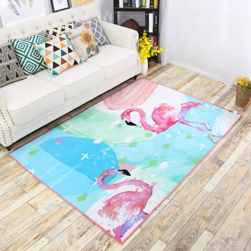 Decorative Childrens Art Rug Multi-Color Flamingo Drawing Rug Non-Slip Backing Pet Friendly Machine Washable Rug for Room