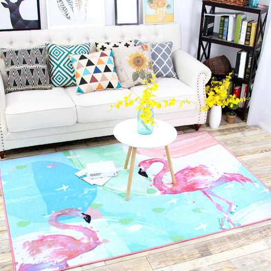 Decorative Childrens Art Rug Multi-Color Flamingo Drawing Rug Non-Slip Backing Pet Friendly Machine Washable Rug for Room