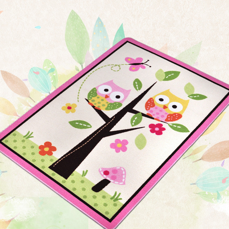 Pink Owl Drawing Print Rug Polyester Cartoon Rug Anti-Slip Backing Machine Washable Pet Friendly Carpet for Nursery - Pink - 3'3" x 4'8" - Clearhalo - 'Area Rug' - 'Rug' - 2106552