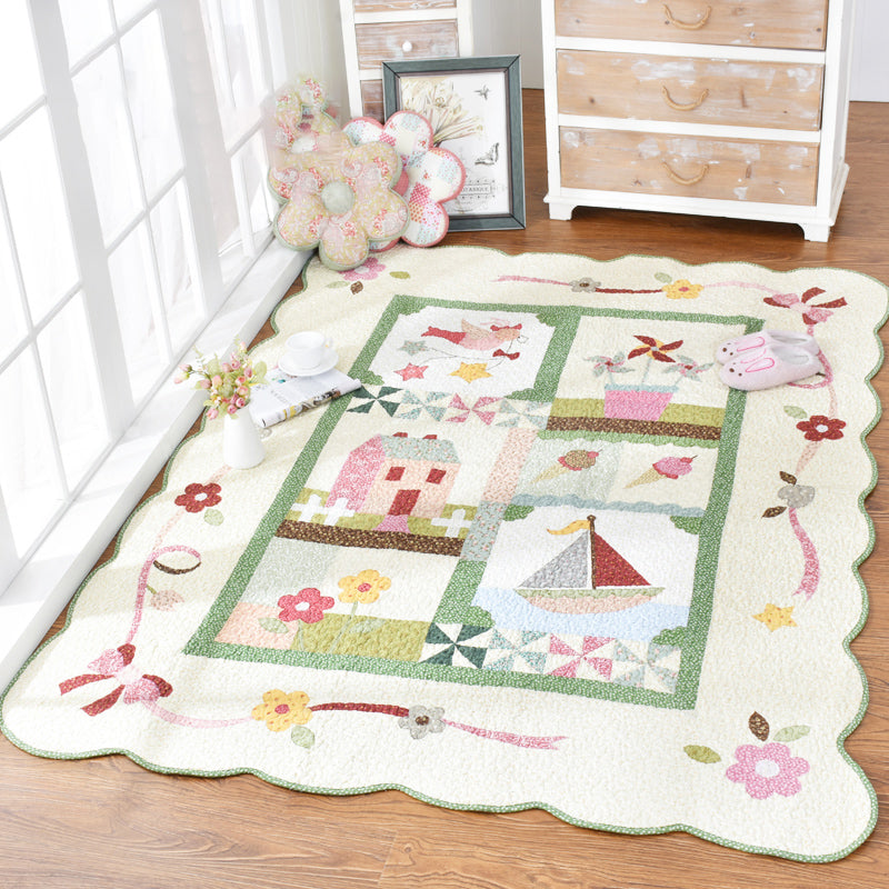 Childly Cartoon Rug Multi Colored Still Life Pattern Rug Machine Wash Carpet with Scalloped Trim - Green - 6'7" x 7'7" - Clearhalo - 'Area Rug' - 'Rug' - 2106566