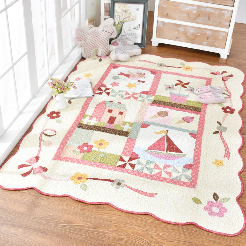 Childly Cartoon Rug Multi Colored Still Life Pattern Rug Machine Wash Carpet with Scalloped Trim - Pink - 6'7" x 7'7" - Clearhalo - 'Area Rug' - 'Rug' - 2106569
