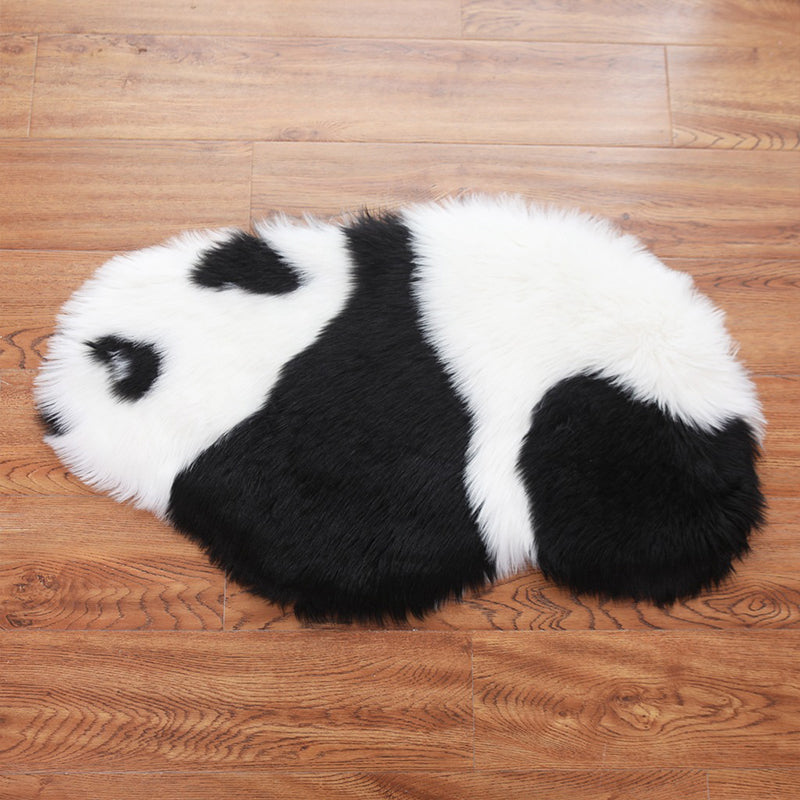 Cutest Panda Print Rug Black and White Kids Rug Polyester Stain Resistant Machine Washable Anti-Slip Backing C