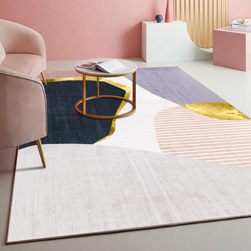 Multi Colored Geometric Block Rug Polyester Nordic Carpet Machine Washable Stain Resistant Non-Slip Backing Rug for Living Room - Yellow-Red - Clearhalo - 'Area Rug' - 'Rug' - 2106761