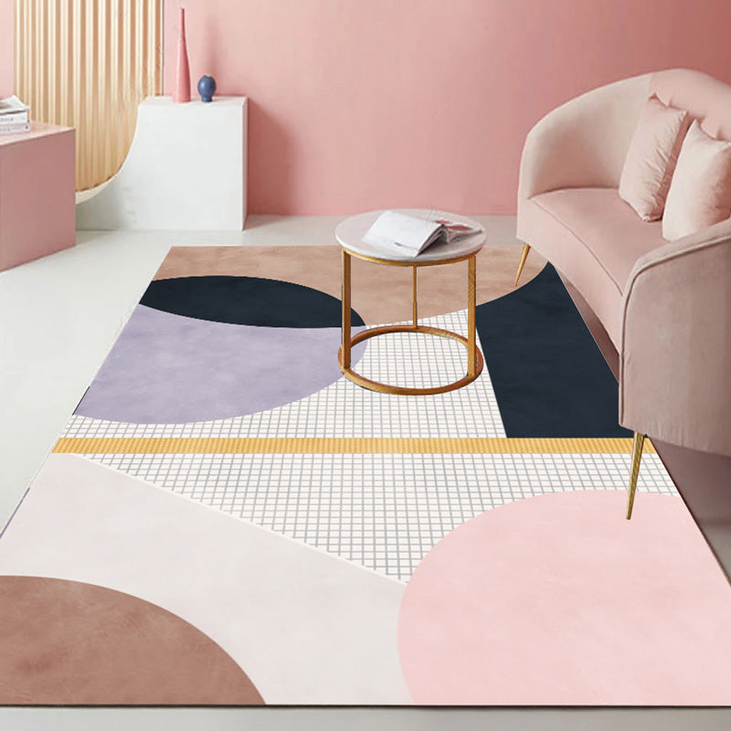 Multi Colored Geometric Block Rug Polyester Nordic Carpet Machine Washable Stain Resistant Non-Slip Backing Rug for Living Room - Pink - Clearhalo - 'Area Rug' - 'Rug' - 2106763