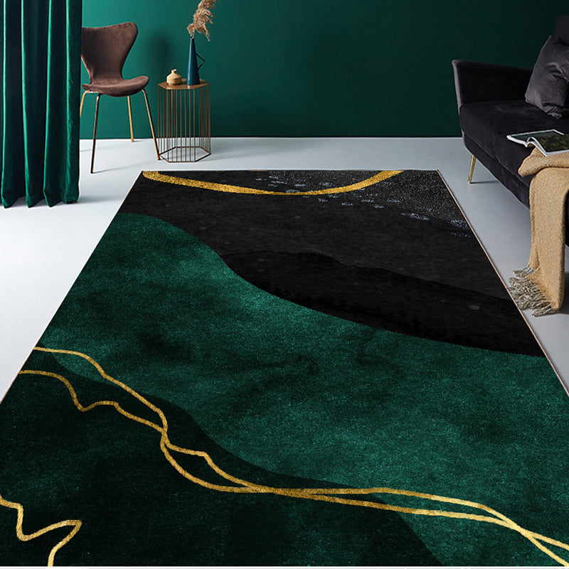 Multi Colored Geometric Block Rug Polyester Nordic Carpet Machine Washable Stain Resistant Non-Slip Backing Rug for Living Room - Dark Green - Clearhalo - 'Area Rug' - 'Rug' - 2106765