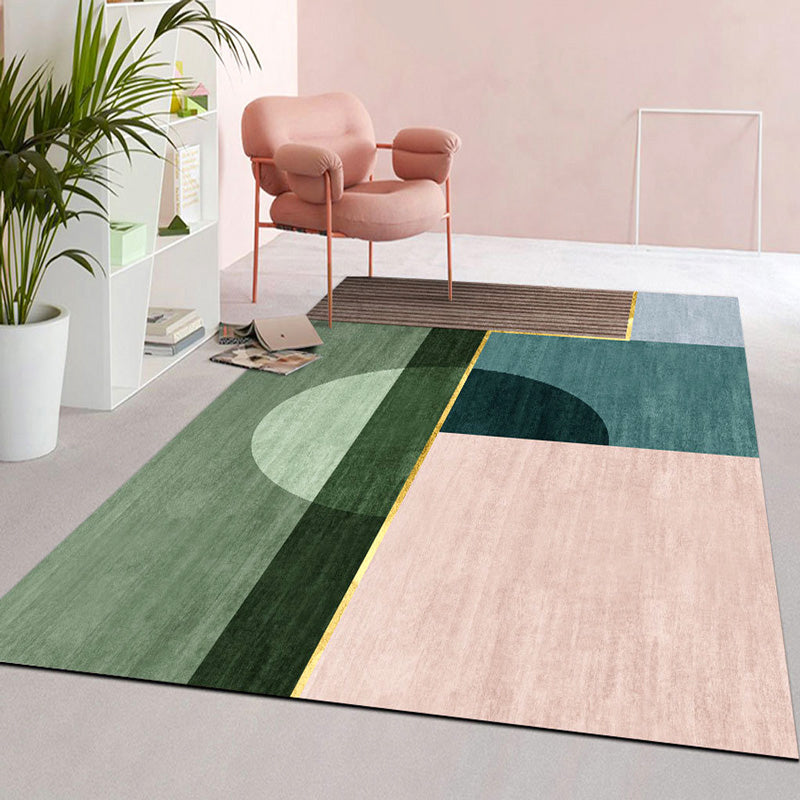 Multi Colored Geometric Block Rug Polyester Nordic Carpet Machine Washable Stain Resistant Non-Slip Backing Rug for Living Room - Green - Clearhalo - 'Area Rug' - 'Rug' - 2106768