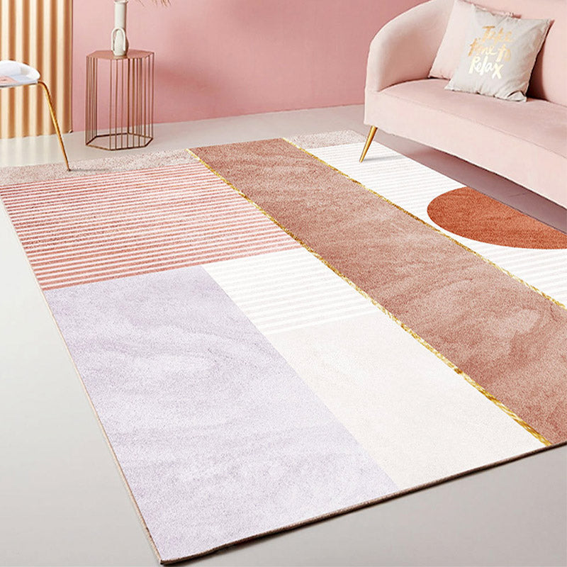 Morandi Color Living Room Rug Nordic Colorblock with Twisted Line Rug Polypropylene Non-Slip Washable Stain Resistant Rug - Dark Pink - Clearhalo - 'Area Rug' - 'Rug' - 2106775