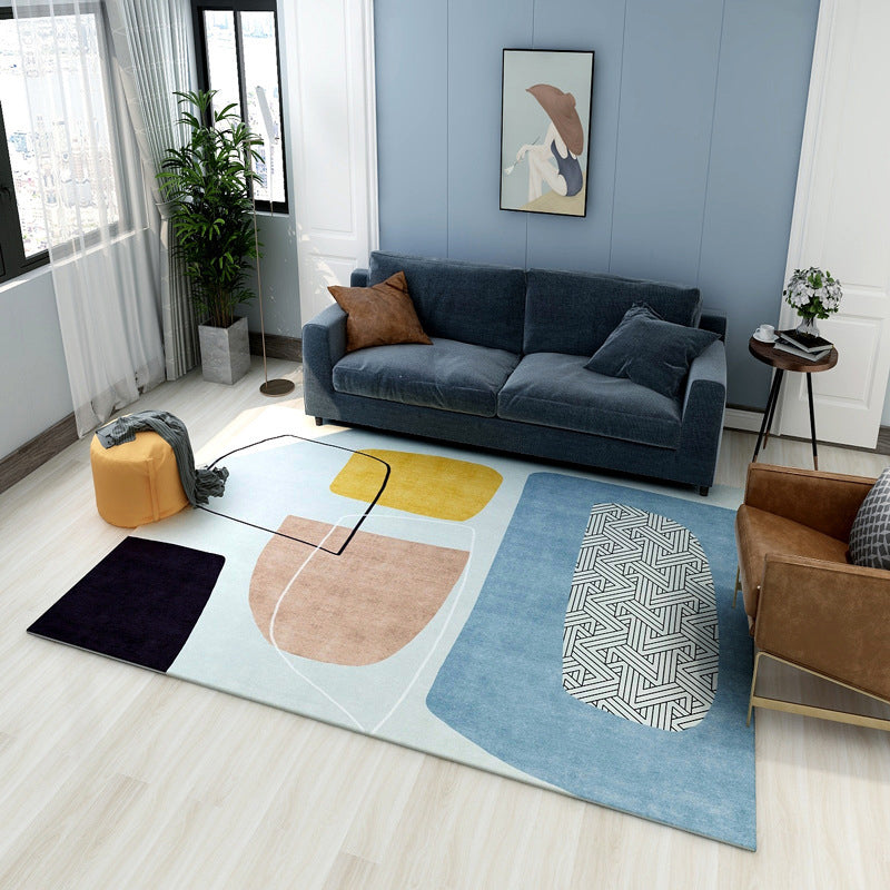 Multi Colored Geometrical Block Rug Synthetics Scandinavian Rug Machine Washable Pet Friendly Anti-Slip Rug for Family Room - Blue - Clearhalo - 'Area Rug' - 'Rug' - 2106846