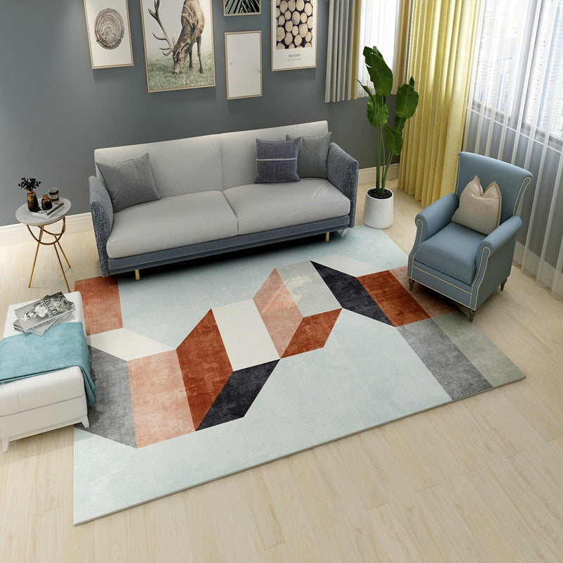 Multi Colored Geometrical Block Rug Synthetics Scandinavian Rug Machine Washable Pet Friendly Anti-Slip Rug for Family Room - Light Green - Clearhalo - 'Area Rug' - 'Rug' - 2106848